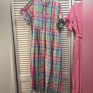 New! Crown & Ivy pink madras plaid spring midi dress sz small